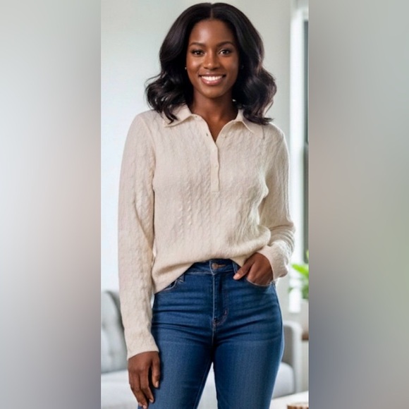 Sutton Studio Tops - SUTTON STUDIO Ivory Cream Cable knit L/S Cashmere Sweater Petite Large PL